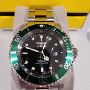 Invicta Silver Watch with Green Bezel